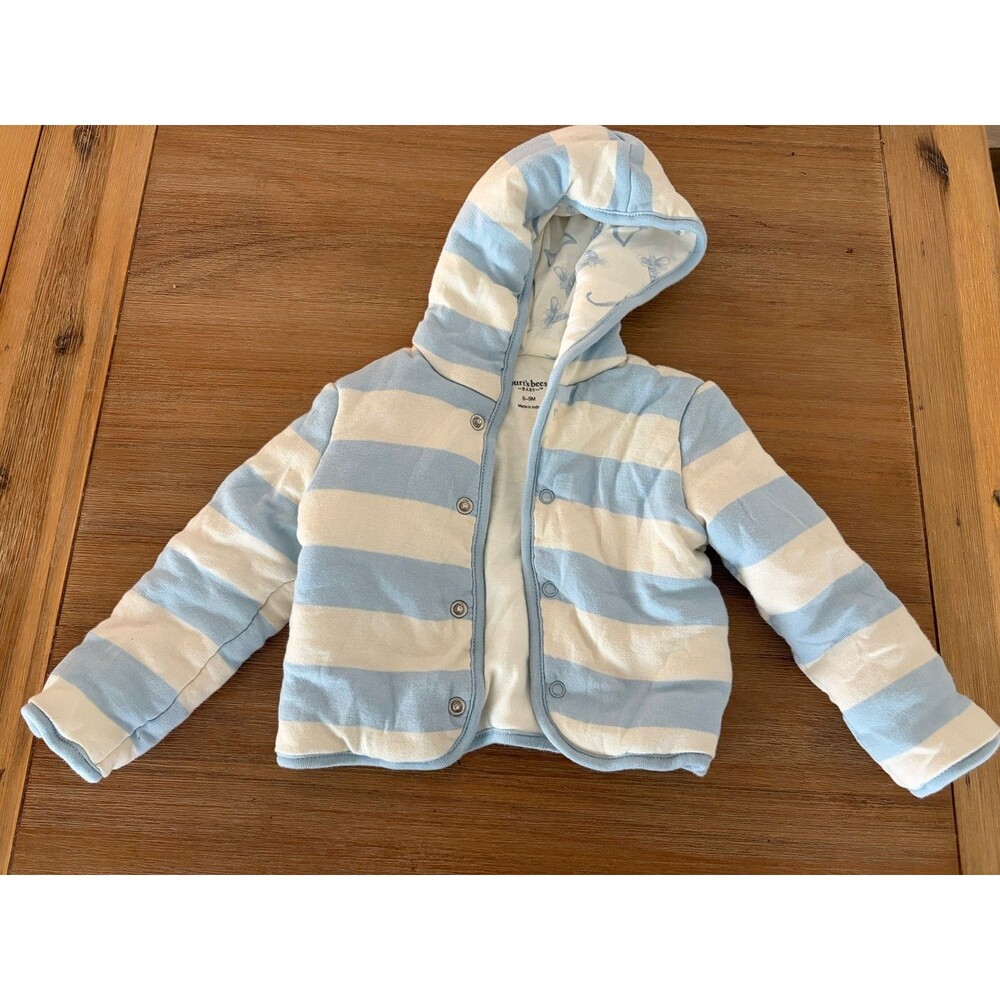 Burt's Bees Baby Hooded Striped Snap Jacket Organic Cotton 6-9M Unisex